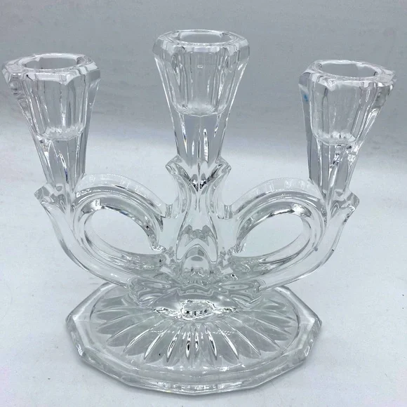 Vintage Bayer Lead Crystal Clear Triple Candle Stick Holder Elegant Design - Picture 6 of 6